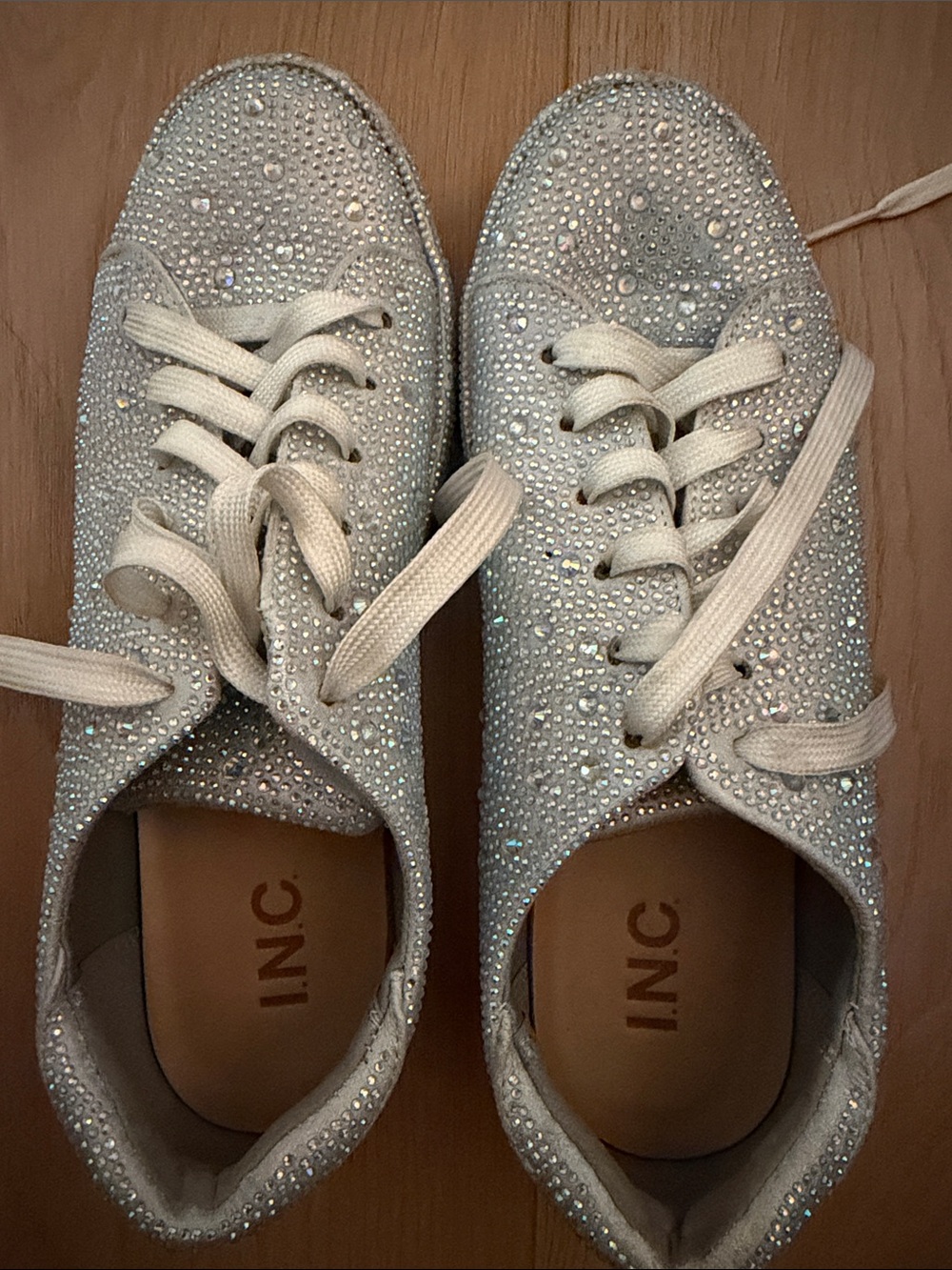 INC International Concepts Silver Rhinestone Lace-Up Sneakers